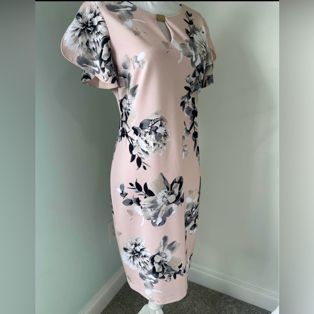 Calvin Klein Blush Pink Floral Midi Dress - Picture 3 of 4